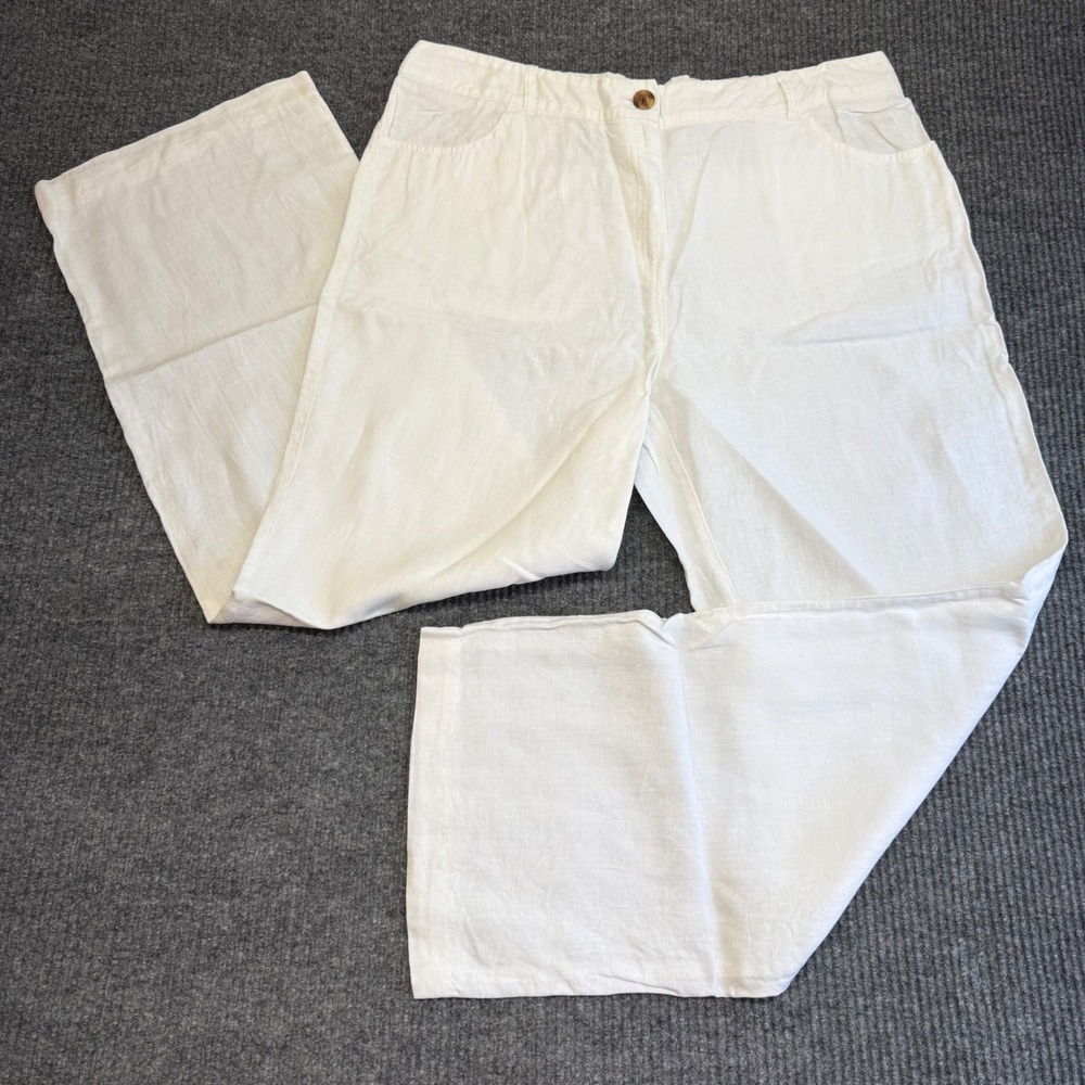 Chico's White Linen Wide Leg Pants Women's 2.5 Front Pockets Lightweight‎